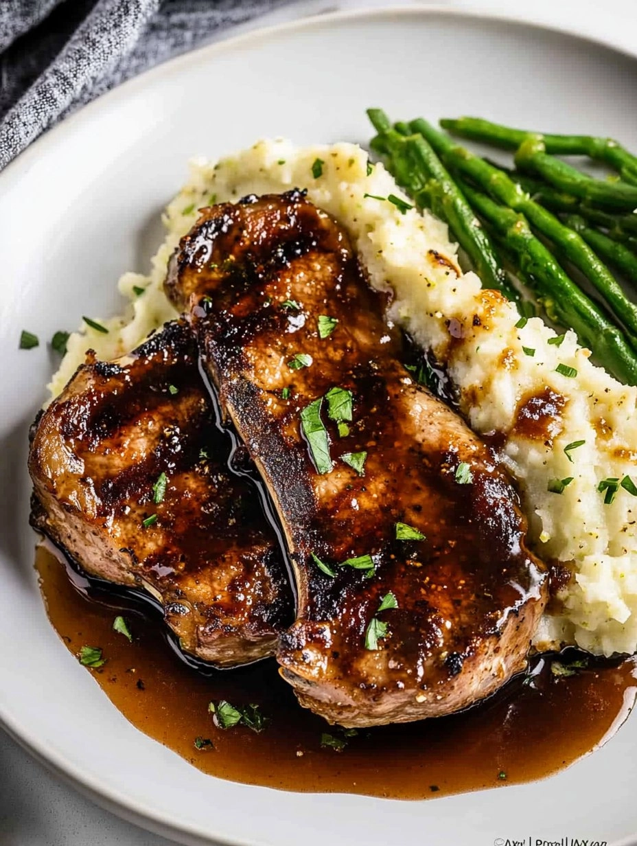 Balsamic Pork Chops with Cauli Mash