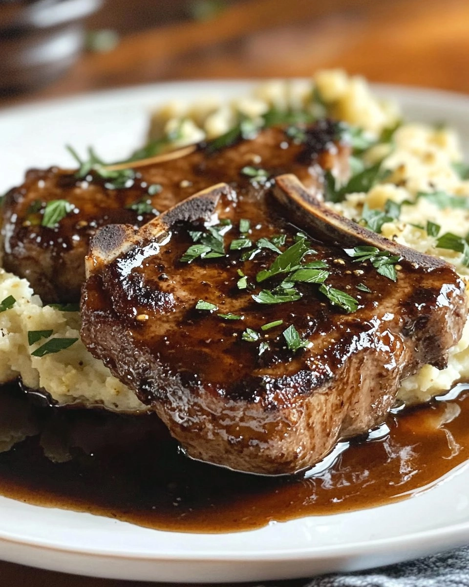 Balsamic Pork Chops with Cauli Mash