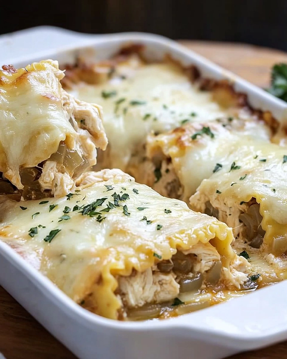 French Onion Chicken Lasagna Rollups 
