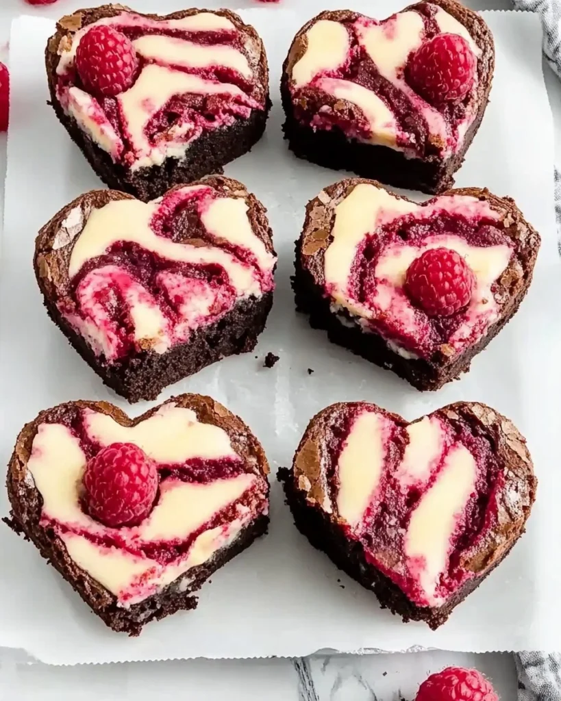 Heart-Shaped-Brownies-with-Raspberry-Swirl-and-Cheesecake-Topping-Recipe