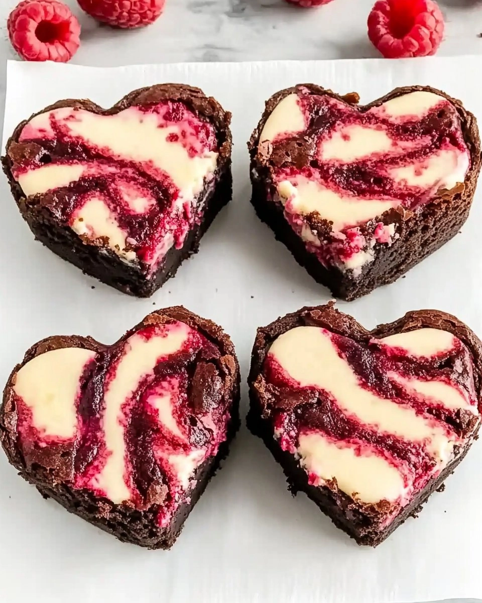 Heart Shaped Brownies (with Raspberry Swirl and Cheesecake Topping)