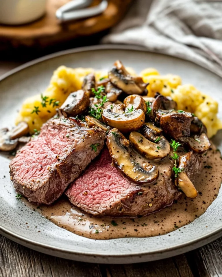 Pink-Roasted-Steak-with-Mushroom-Sauce-Recipe
