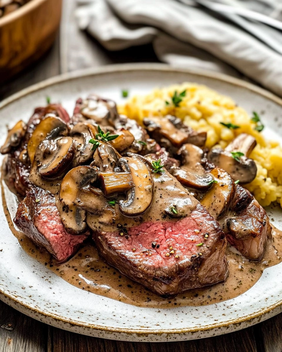 Pink Roasted Steak with Mushroom Sauce 117 Pink Roasted Steak with Mushroom Sauce