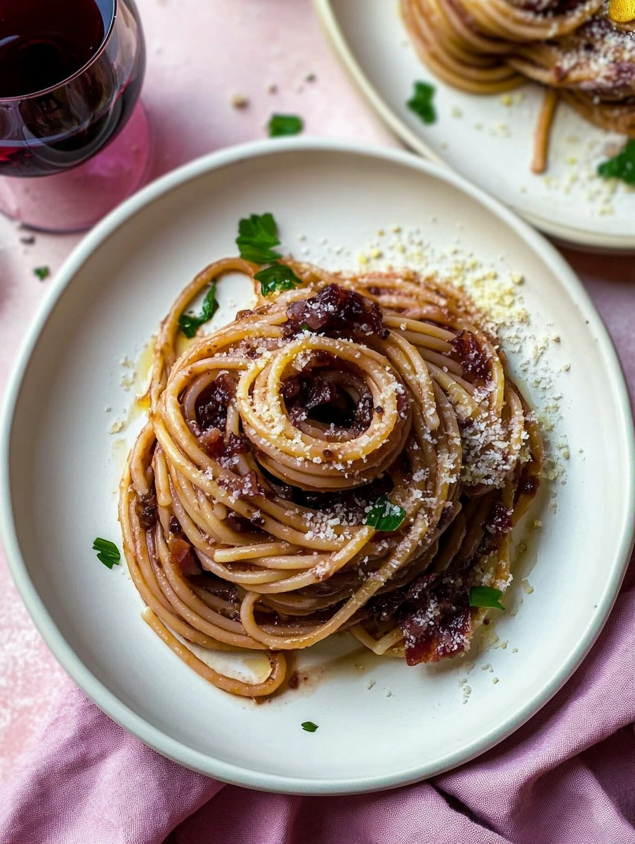 Red Wine Bucatini with Pancetta