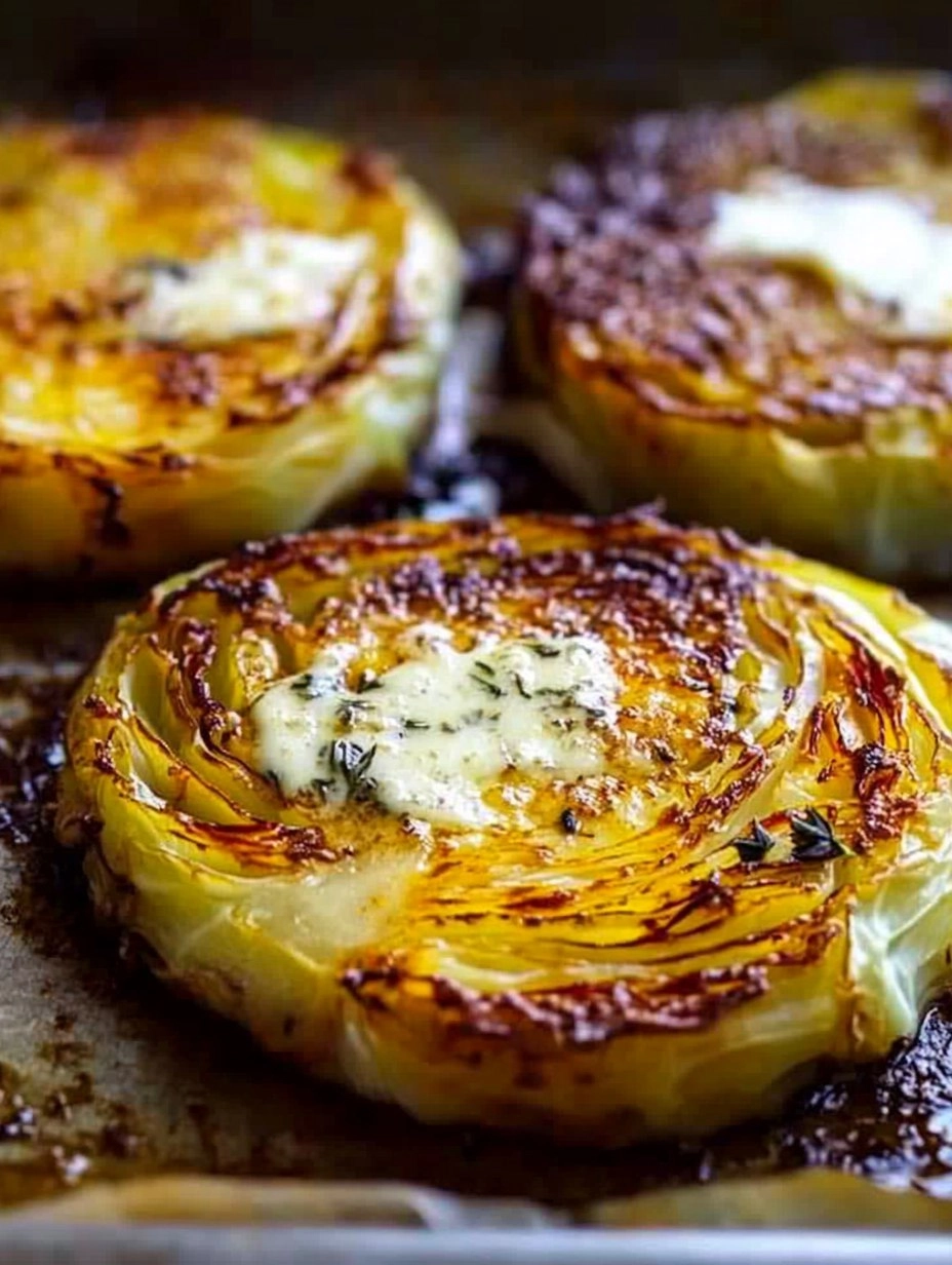 Crispy Roasted Parmesan Cabbage Steaks with Garlic Herb Butter