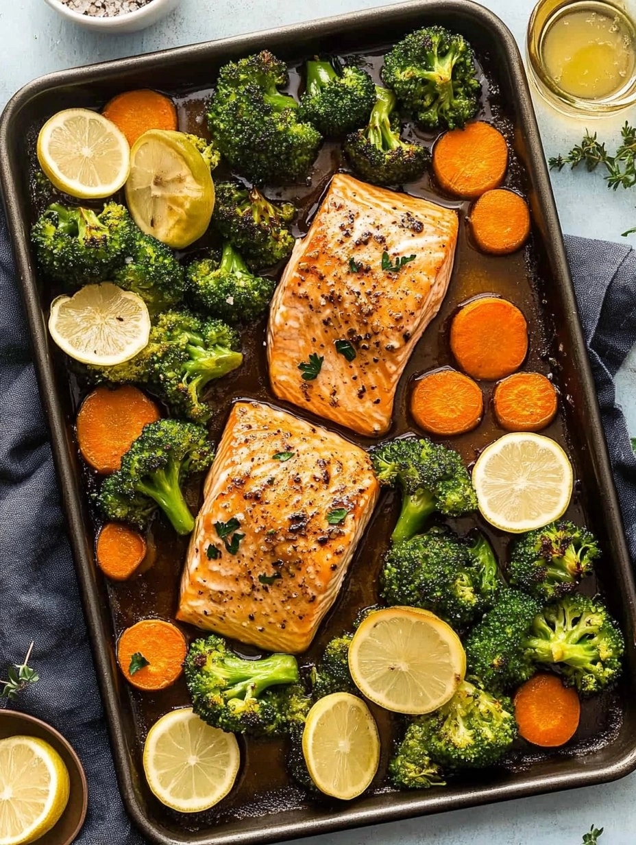 Honey Garlic Sheet-Pan Salmon with Broccoli & Carrots 111 Honey Garlic Sheet-Pan Salmon with Broccoli & Carrots
