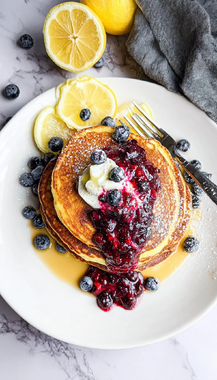 Lemon Ricotta Pancakes with Warm Berry Compote 102 Lemon Ricotta Pancakes with Warm Berry Compote