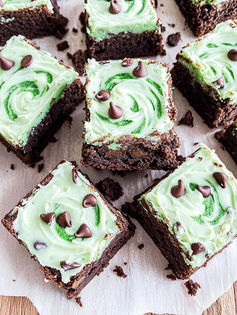 Mint Chocolate Chip Brownies with Green Swirl Frosting