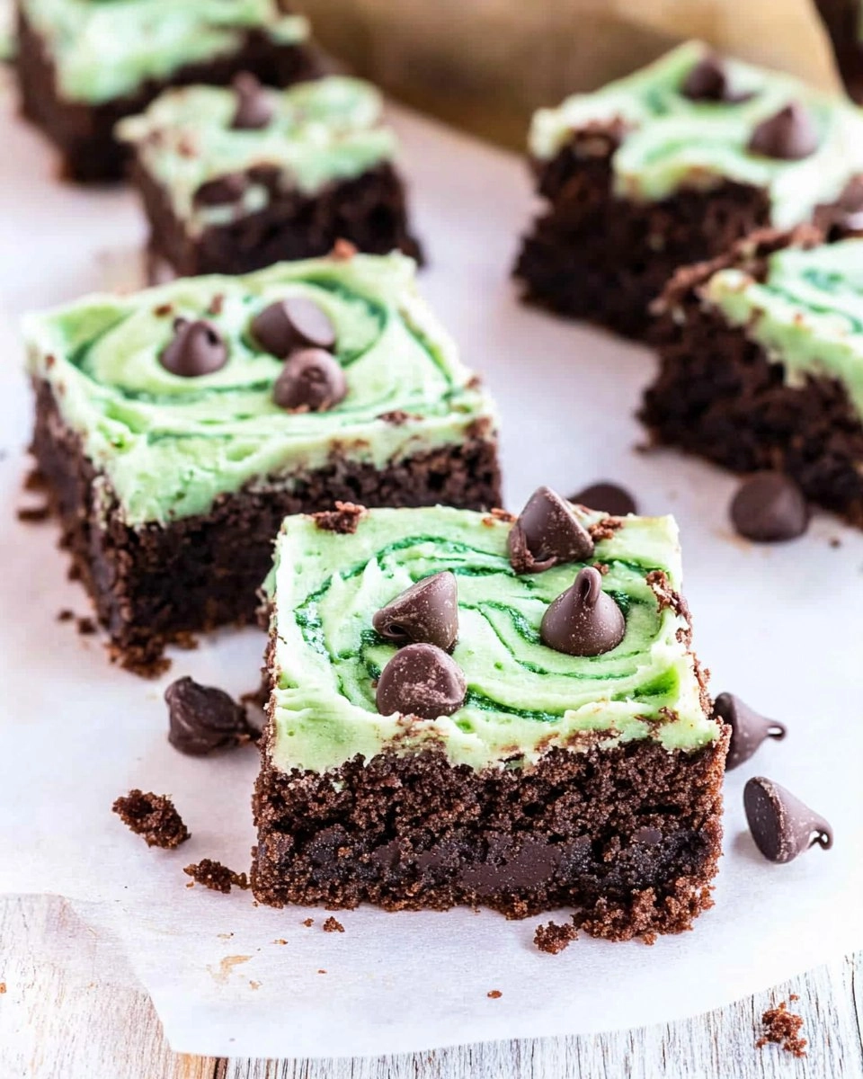 Mint Chocolate Chip Brownies with Green Swirl Frosting
