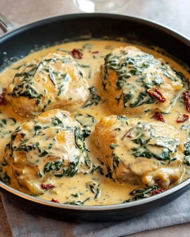 One-Pan-Creamy-Tuscan-Chicken-Thighs-with-Spinach-Sun-Dried-Tomatoes-Recipe