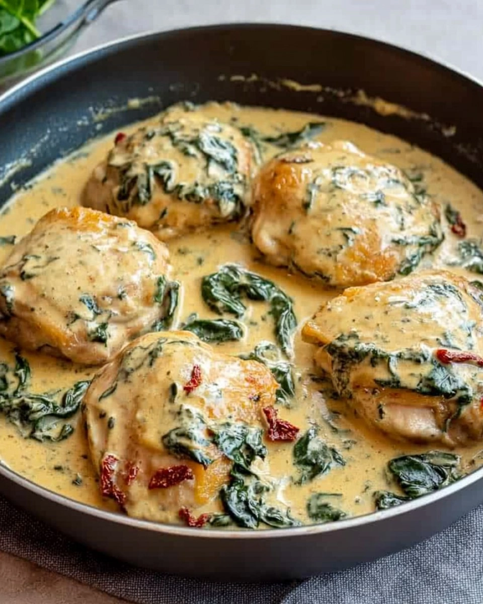 One-Pan Creamy Tuscan Chicken Thighs with Spinach & Sun-Dried Tomatoes