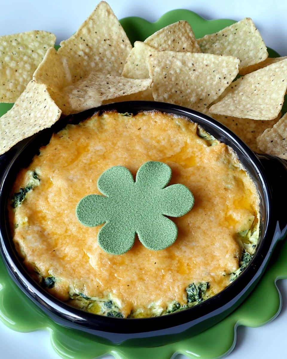 Shamrock Spinach Artichoke Dip with Green Tortilla Chips