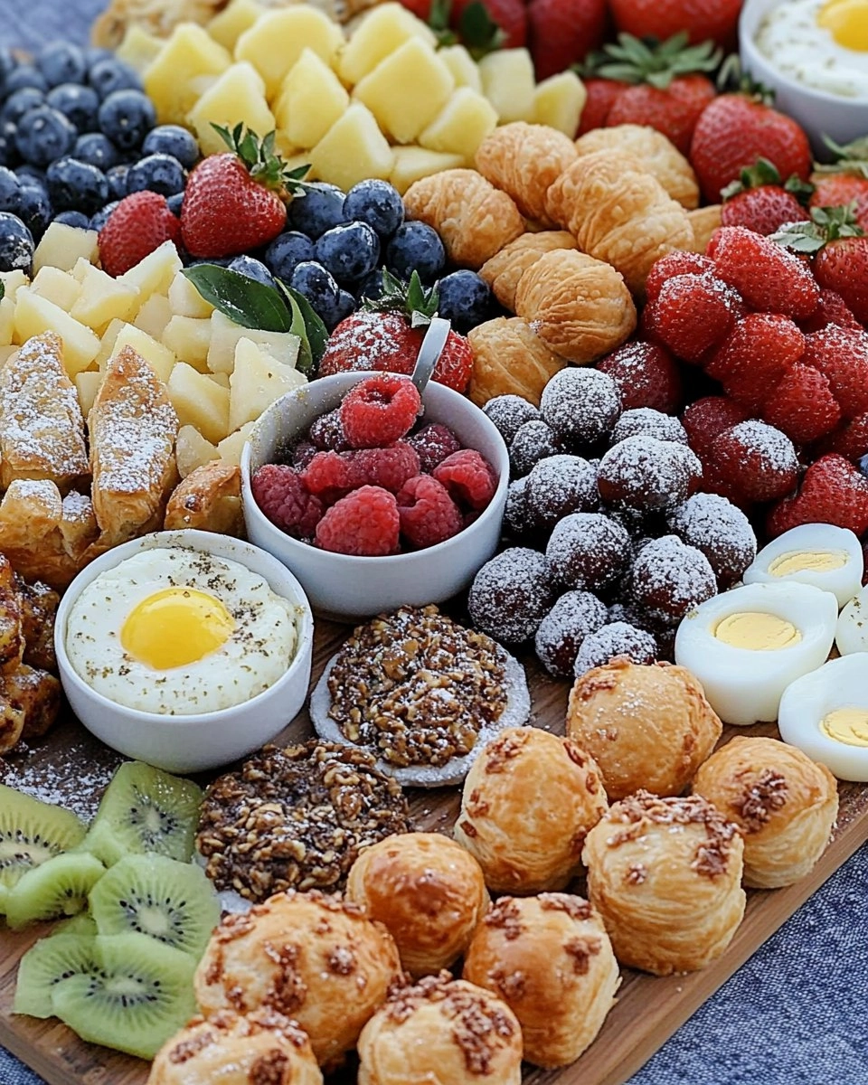 Spring Brunch Board with Eggs, Pastries, Fruit & Dips