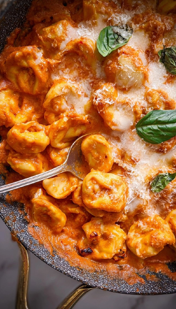 Baked Cheese Tortellini in Vodka Sauce.