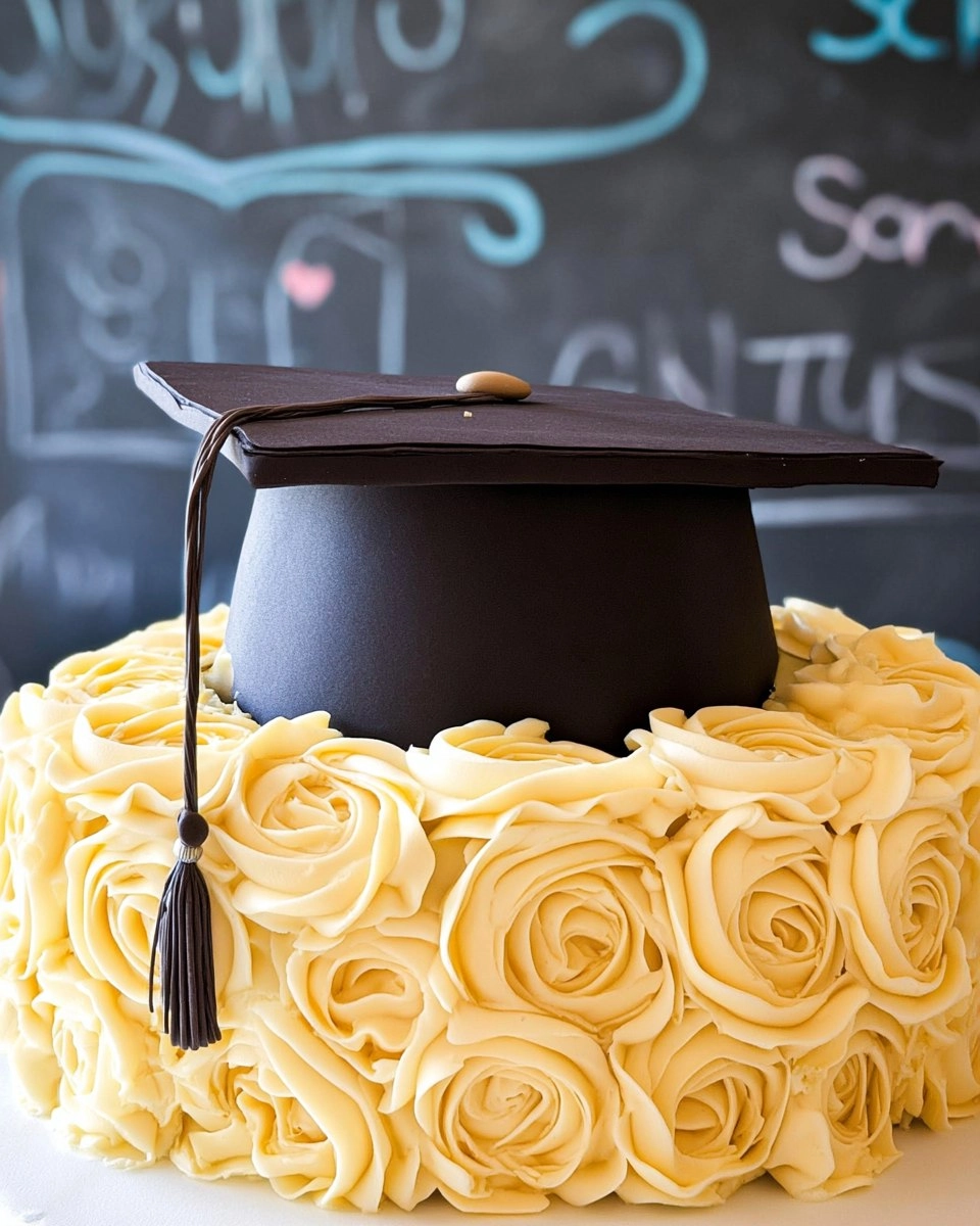 Elegant Graduation Cake with Fondant Cap Topper 3 Elegant-Graduation-Cake-with-Fondant-Cap-Topper-Recipe
