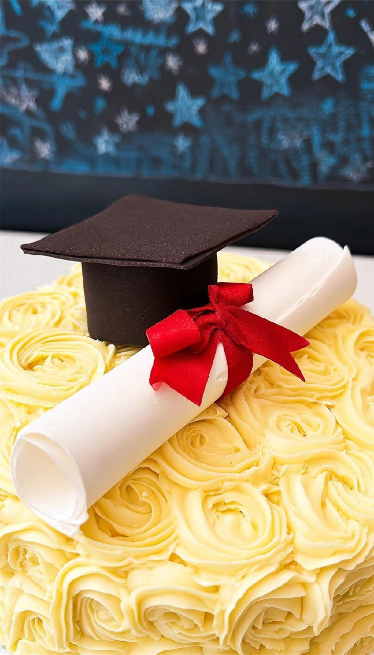 Elegant Graduation Cake with Fondant Cap Topper 100 Elegant Graduation Cake with Fondant Cap Topper