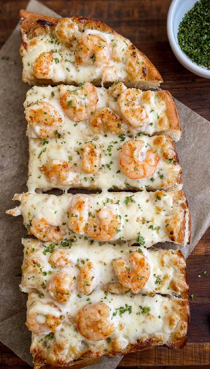 Shrimp Alfredo Garlic Bread