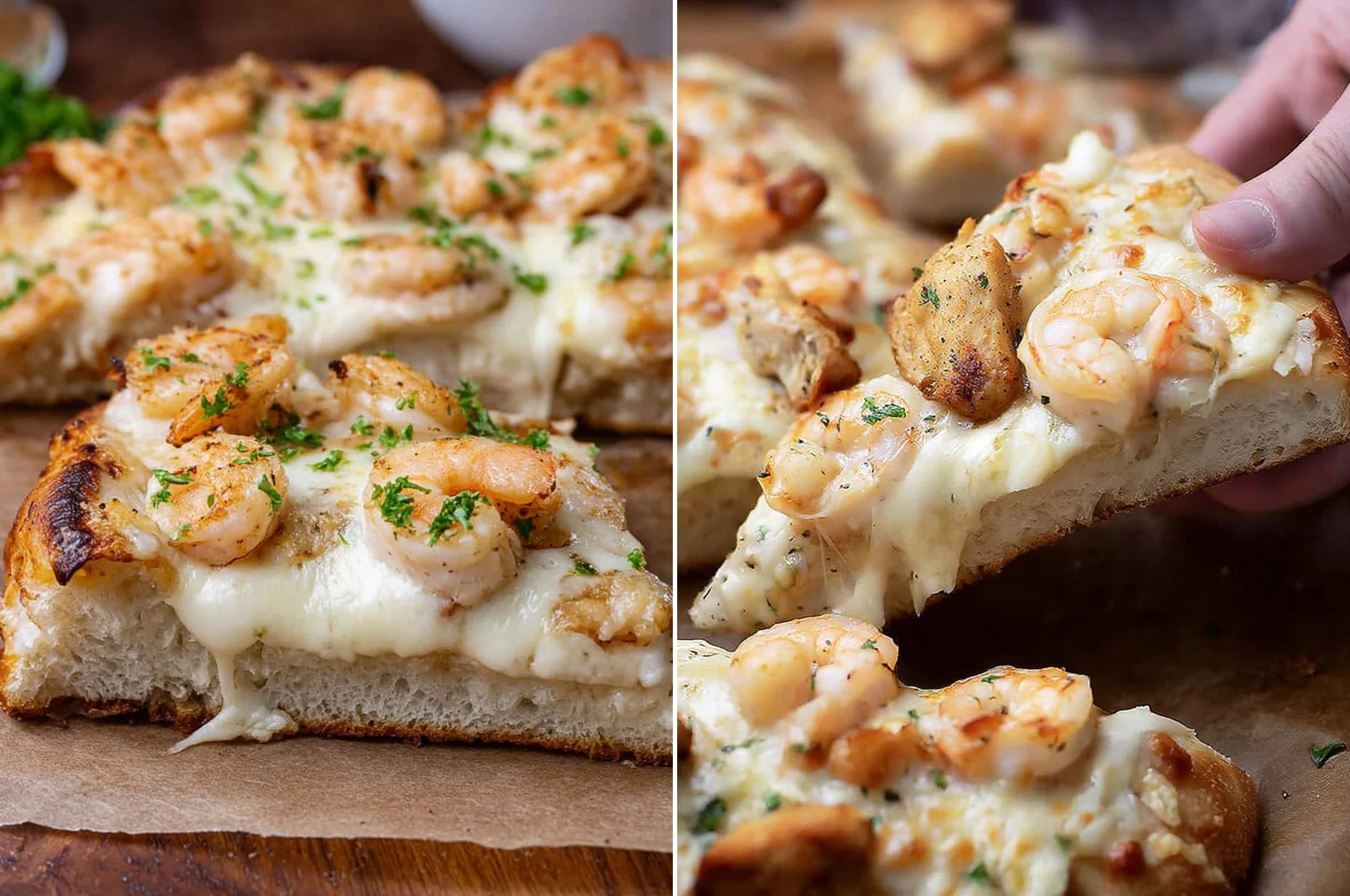 Shrimp Alfredo Garlic Bread