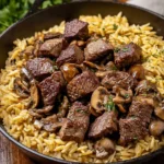 Steak-Bites-with-Creamy-Mushroom-Orzo-Recipe