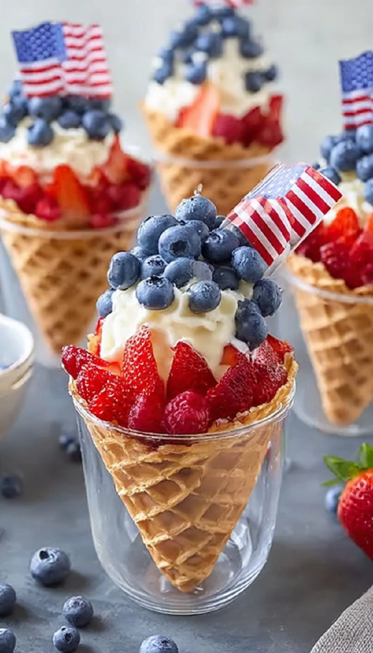 No-Bake 4th of July Patriotic Fruit Cones