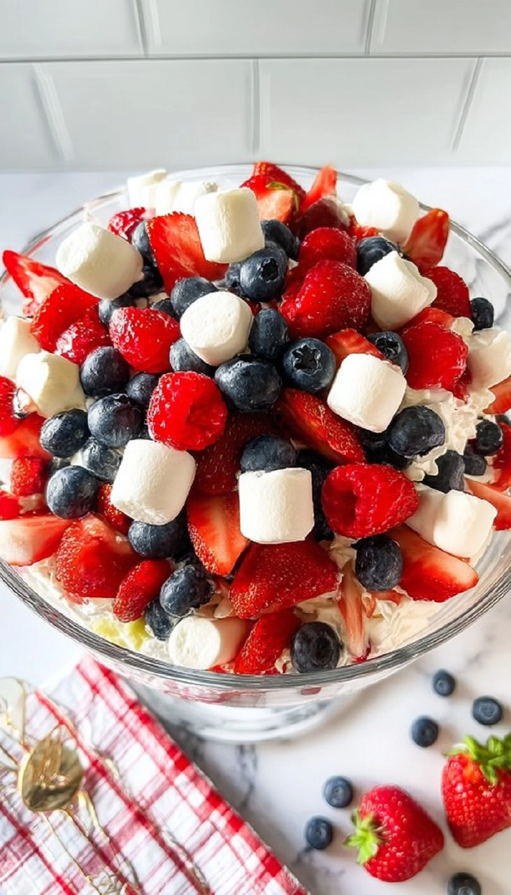 Red White and Blue Cheesecake Salad | Patriotic No-Bake Dessert for the 4th of July