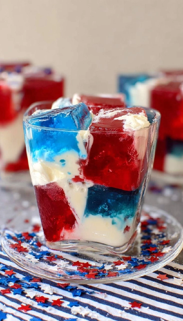 Red, White, and Blue Jello with Cream