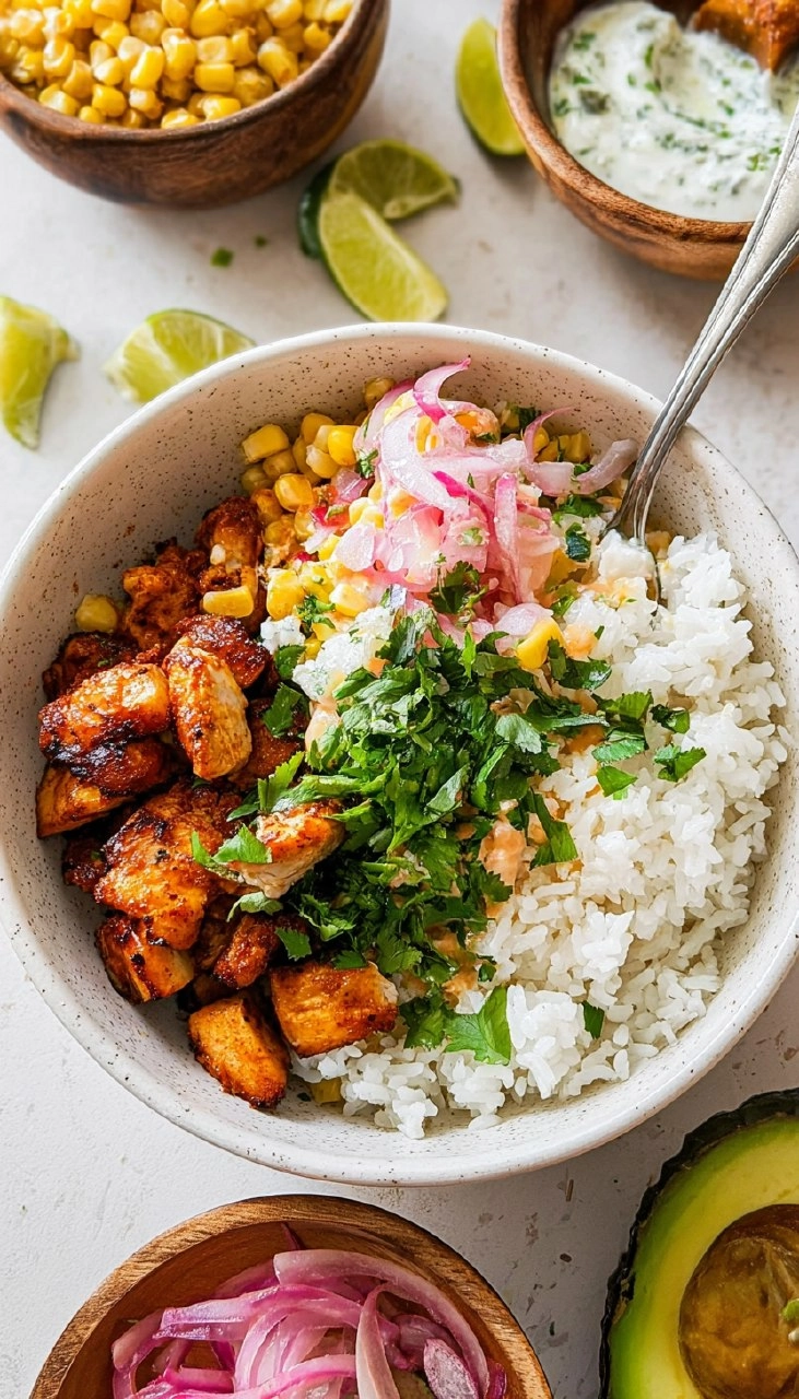 Street Corn Chicken Rice Bowls
