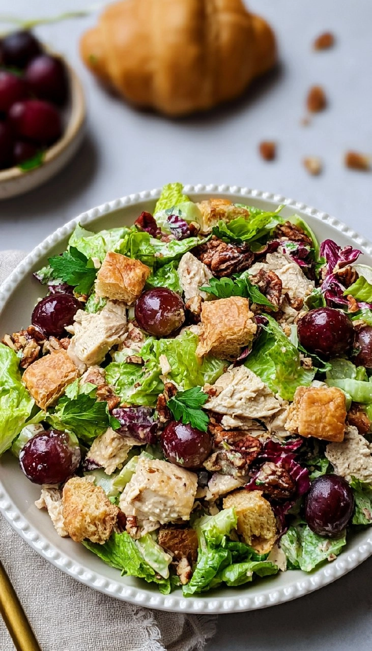 Chicken Salad with Grapes, Pecans, and Croissant Croutons