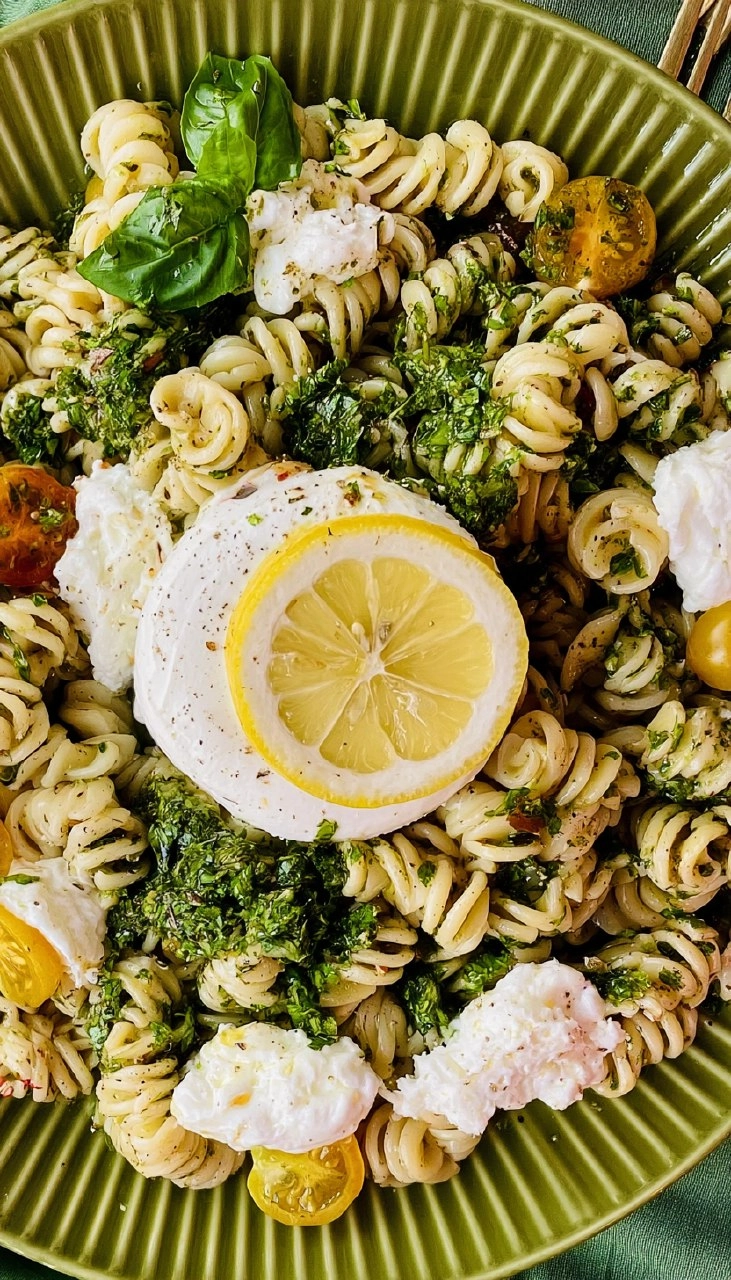 Lemon Herb Pasta Salad with Burrata