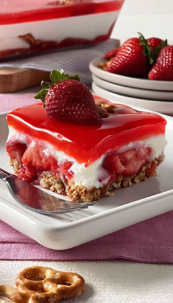 Strawberry Pretzel Salad | Sweet No-Bake Potluck Dessert