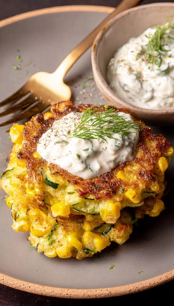 Corn and Zucchini Fritters with Herb Yogurt Sauce