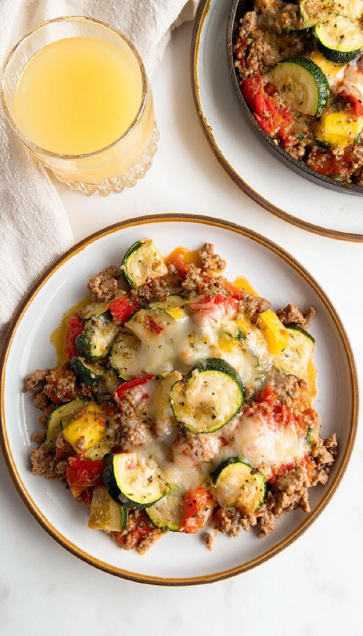 Cheesy Ground Beef Zucchini Skillet