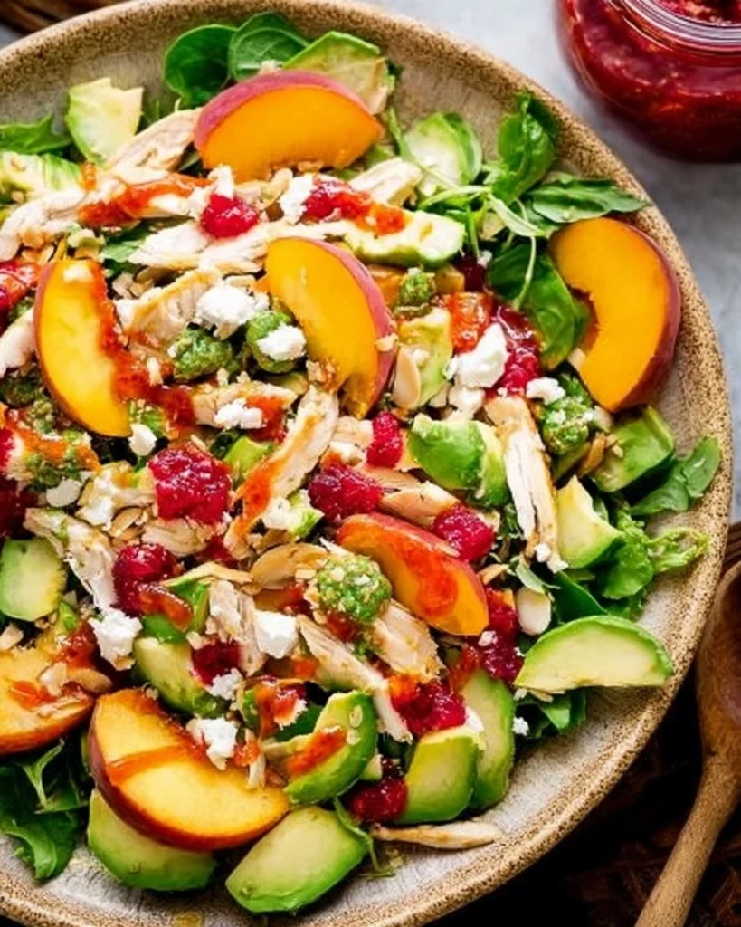 Chicken-Salad-with-Peaches-Avocado-Fresh-Raspberry-Dressing-Recipe