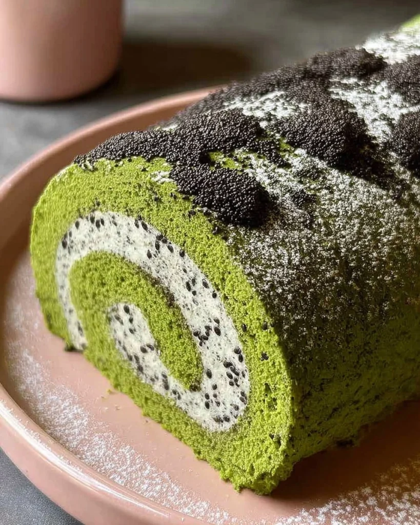 Matcha-Swiss-Roll-Cake-with-Black-Sesame-Mousse-Recipe
