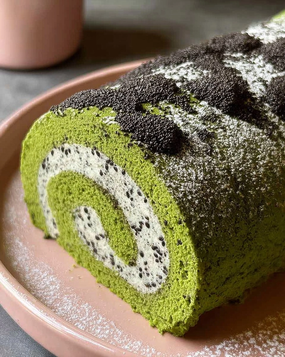 Matcha Swiss Roll Cake with Black Sesame Mousse