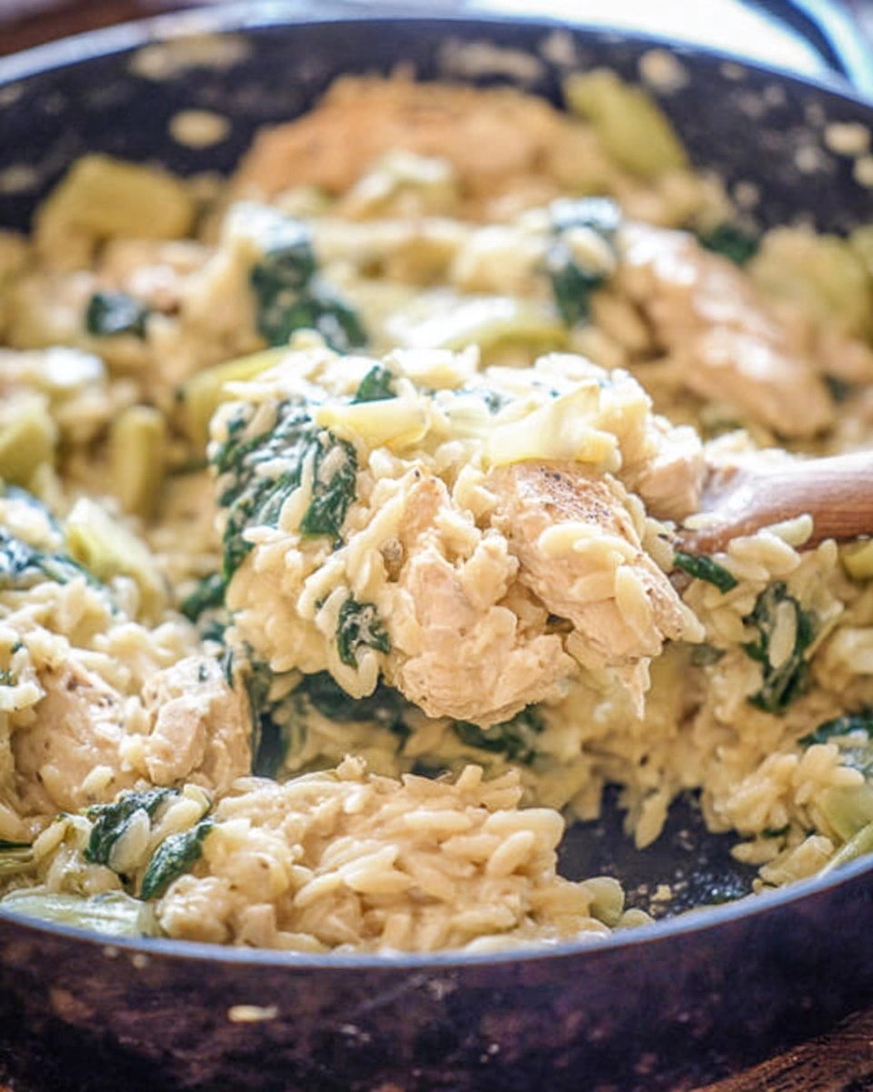 One Pot Spinach Artichoke Chicken Orzo
