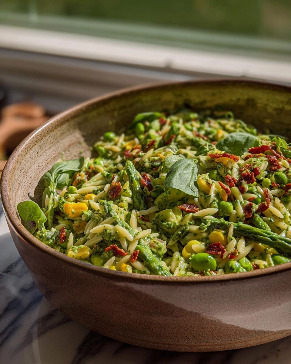 Spring Orzo Pasta Salad with Creamy Basil Vinaigrette