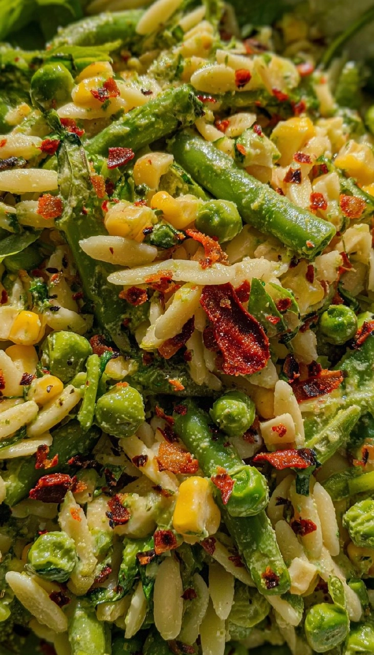 Spring Orzo Pasta Salad with Creamy Basil Vinaigrette