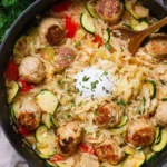 Summer-Squash-Orzo-Skillet-with-Chicken-Meatballs-Recipe