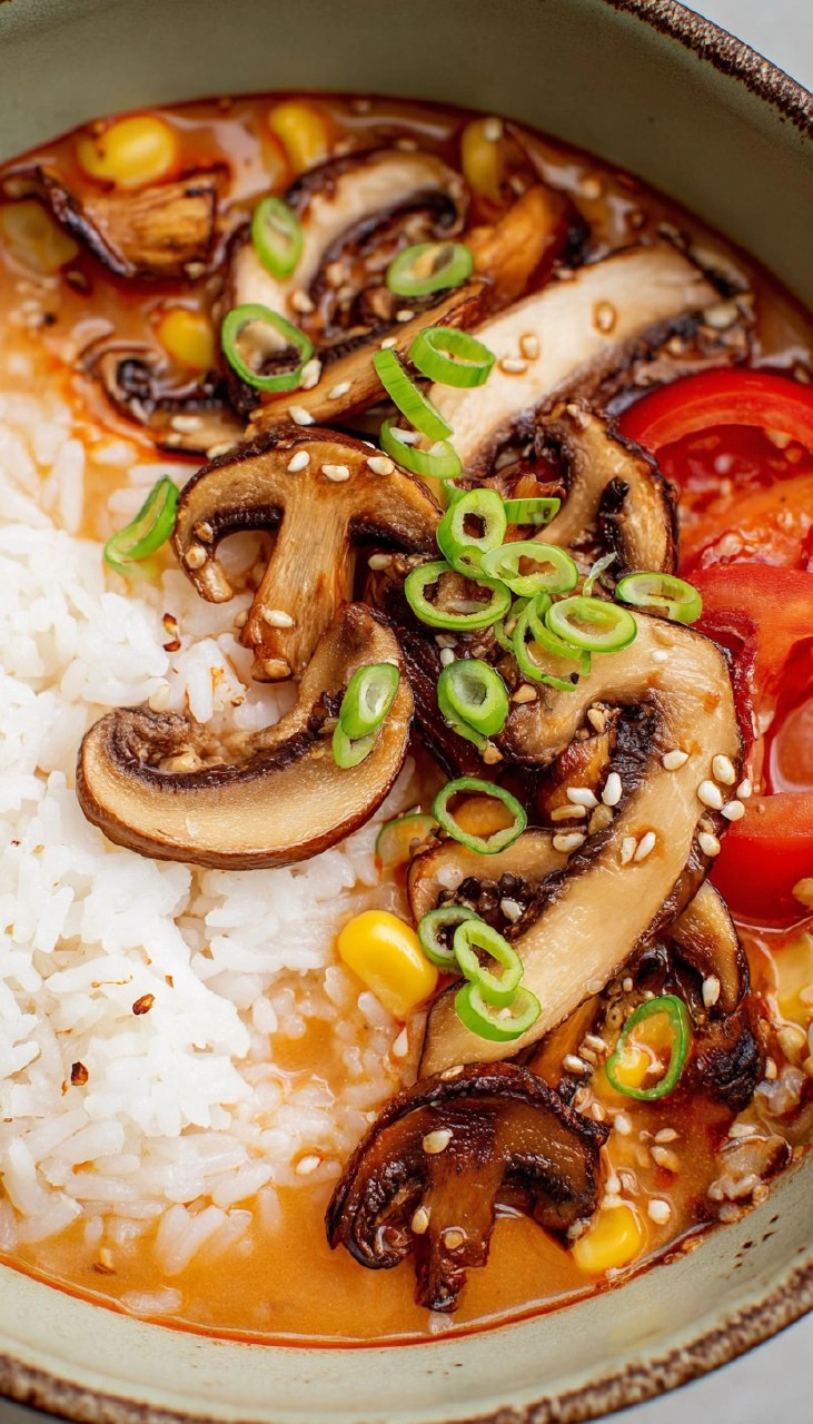 Tomato Miso Soup with Garlic Sesame Mushrooms 115 Tomato Miso Soup with Garlic Sesame Mushrooms
