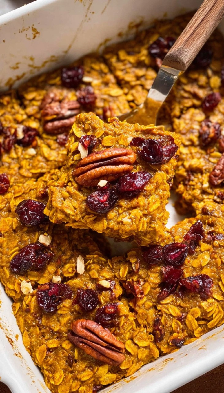 Pumpkin Baked Oatmeal with Cranberries & Pecans