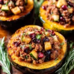 Stuffed-Acorn-Squash-with-Sausage-Apples-and-Cranberries-Recipe